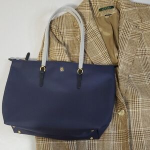 Lauren Ralph Lauren NWT Navy/Black Recycled Nylon Gold Accent Zippered Tote